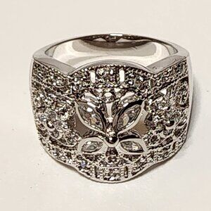 925 Silver Wide Band with Flower Design